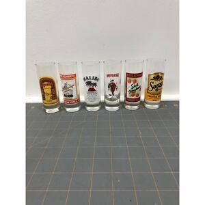 Set of 6 Shot Glasses Stolichnaya Malibu Beefeater Sauza Kahlua 4 Inch